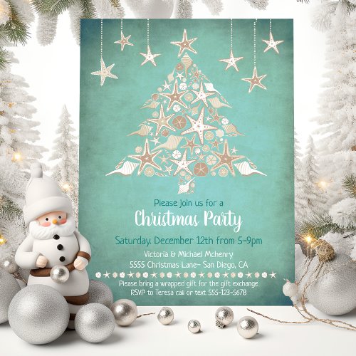 Beautiful Seashell Tropical Christmas Tree Invitation