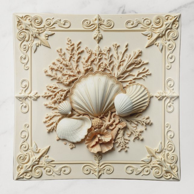 Beautiful seashells and corals inspired elegant trinket tray (Front)