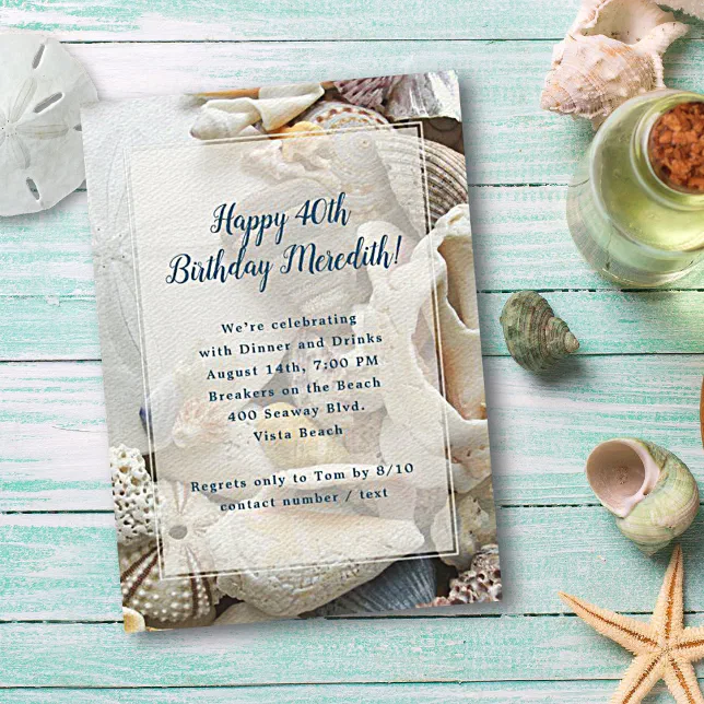 Beautiful Seashells Birthday Party Invitation | Zazzle