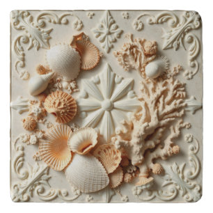 Beautiful seashells red corals inspired elegant trivet