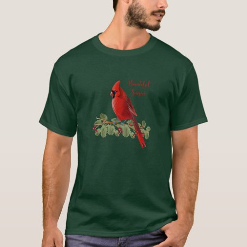 Beautiful Season Red Cardinal Bird Christmas Mens T_Shirt