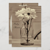 Beautiful Sepia Mason Jar & Daisies Baby Shower Invitation (Front/Back)