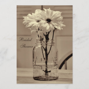 Beautiful Sepia Mason Jar & Daisies Bridal Shower Invitation