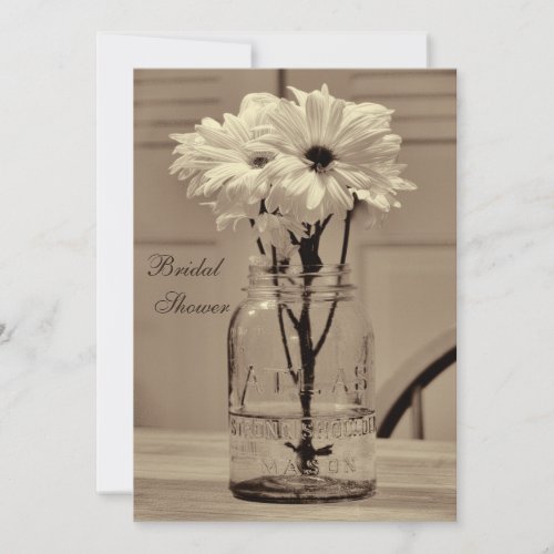 Beautiful Sepia Mason Jar &amp; Daisies Bridal Shower Invitations