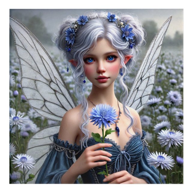 Beautiful September Fairy in Asters Acrylic Print (Front)