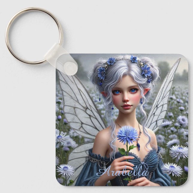 Beautiful September Fairy in Asters Keychain (Front)