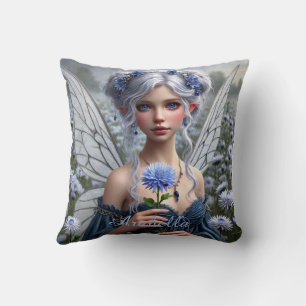 Beautiful September Fairy in Asters Throw Pillow