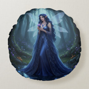Beautiful September Sapphire Fairy Round Pillow