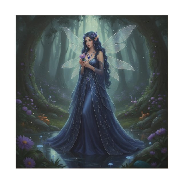 Beautiful September Sapphire Fairy Wood Wall Art (Front)