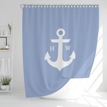 Beautiful Serenity Blue Anchor Monogram Shower Curtain by heartlockedhome at Zazzle