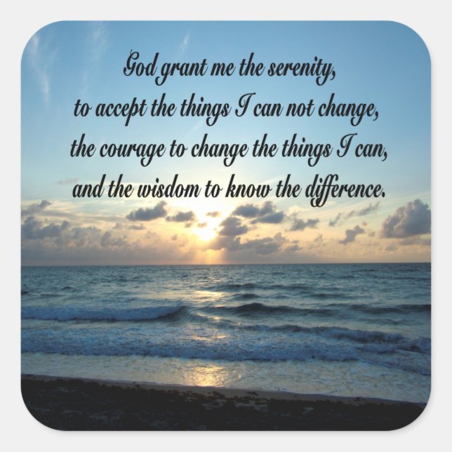 BEAUTIFUL SERENITY PRAYER OCEAN PHOTO SQUARE STICKER (Front)