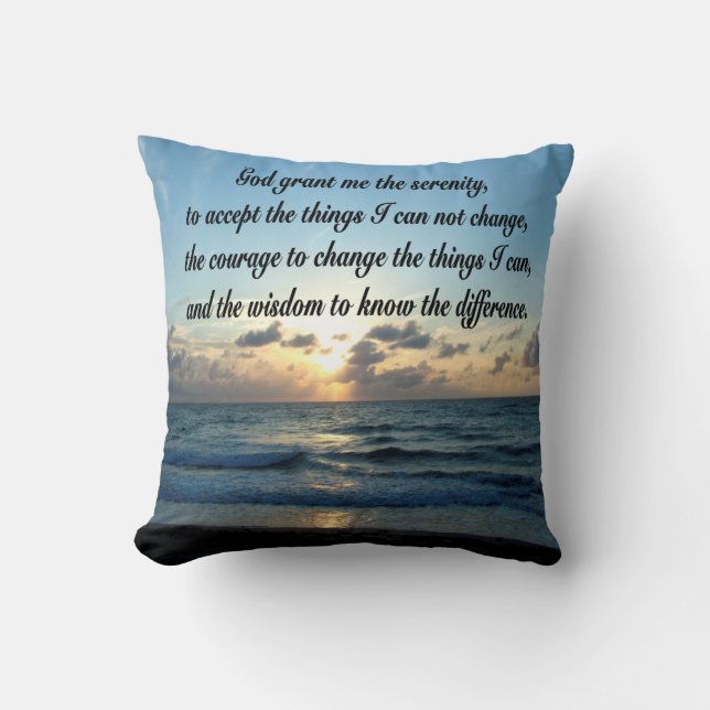 BEAUTIFUL SERENITY PRAYER OCEAN PHOTO THROW PILLOW (Front)
