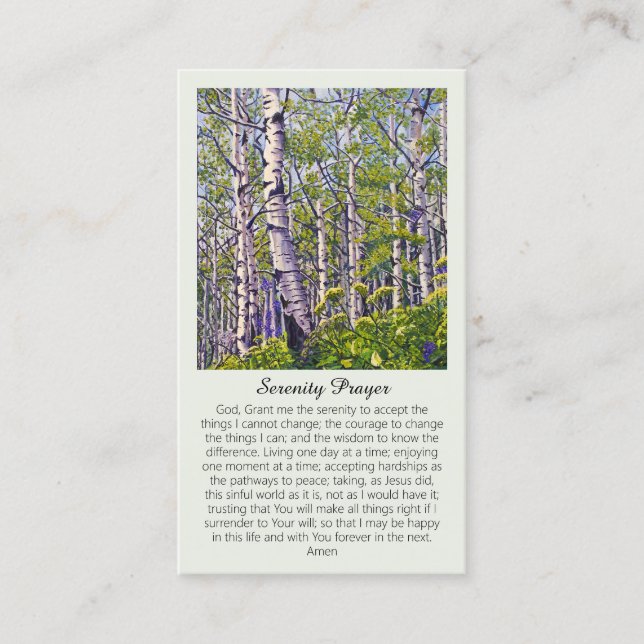 Beautiful Serenity Purple Green Prayer Card (Front)