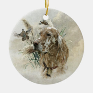 Beautiful Setter with Pheasants , Art Ceramic Ornament