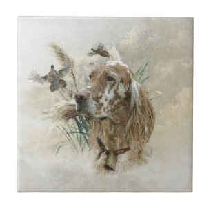 Beautiful Setter with Pheasants , Art Ceramic Tile