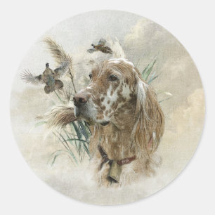 Beautiful Setter with Pheasants , Art Classic Round Sticker