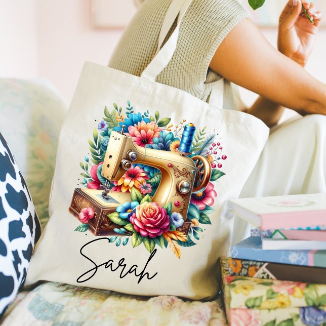 Beautiful Sewing Machine Tote Bag (Cute sewing machine hobby tote bag. )