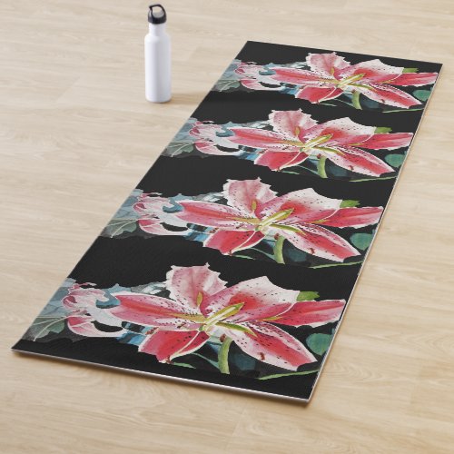 Beautiful Shabby Black Red Lily Floral Yoga Mat