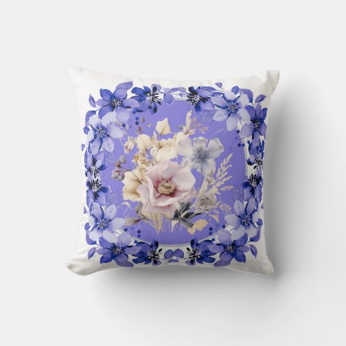 Beautiful Shabby Chic Blue & Pink Floral Garden  Throw Pillow