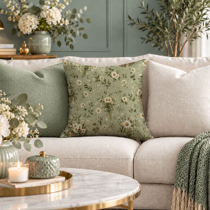 Beautiful Shabby Chic Dusty Green Flowers Pillow