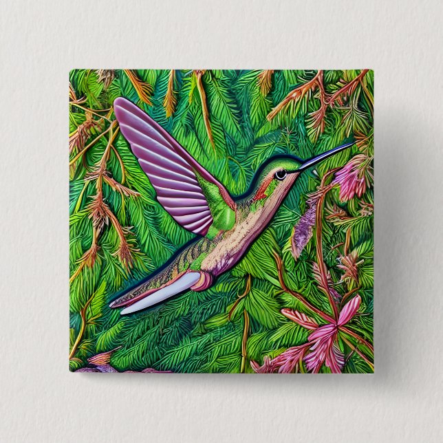 Beautiful Shabby Chic Little Hummingbird. Button (Front)