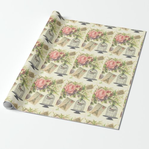 Beautiful Shabby Paris Birdcage Wrapping Paper