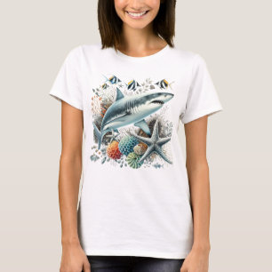 BEAUTIFUL SHARK IN OCEAN WITH FISH AND CORAL  T-Shirt