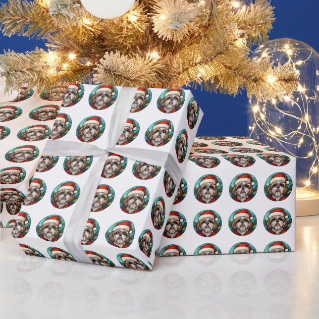 Beautiful Shih-tzu Dog Christmas Pattern Wrapping Paper (Holidays)