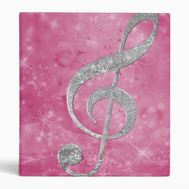 Beautiful shining effect silver metal treble clef 3 ring binder (Front)