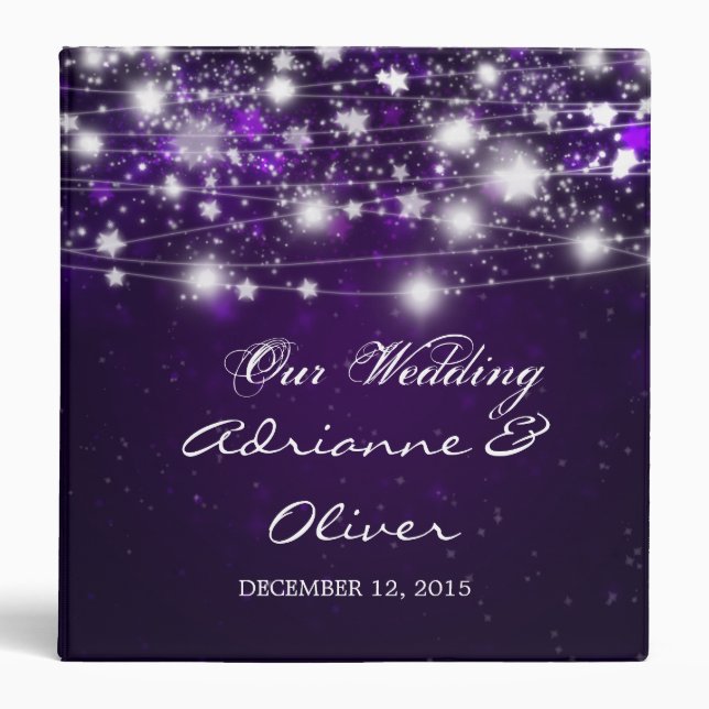 Beautiful Shining Stars Purple Wedding Binder (Front)