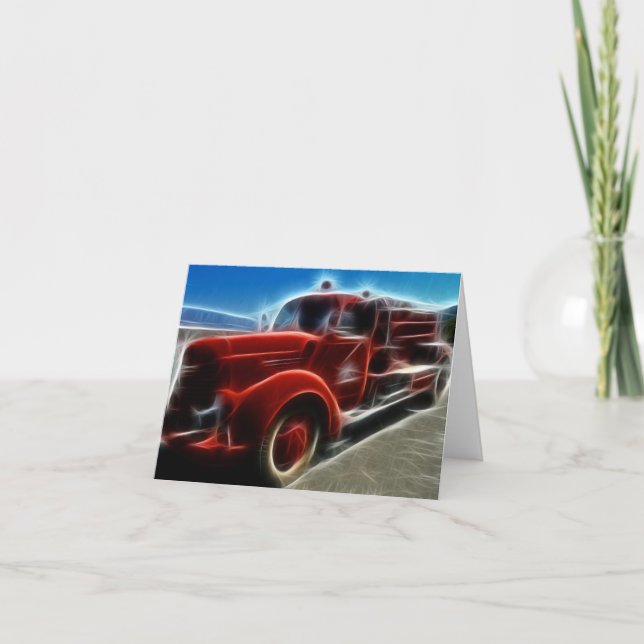 Beautiful Shiny Antique Red Fire Truck Art Card (Front)