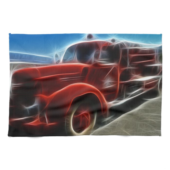 Beautiful Shiny Antique Red Fire Truck Art Hand Towel