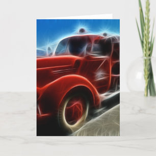 Beautiful Shiny Antique Red Fire Truck Card