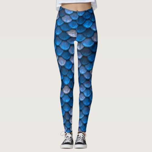 Beautiful Shiny Blue Mermaid Scales Leggings