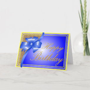 Beautiful shiny blue ribbon birthday card