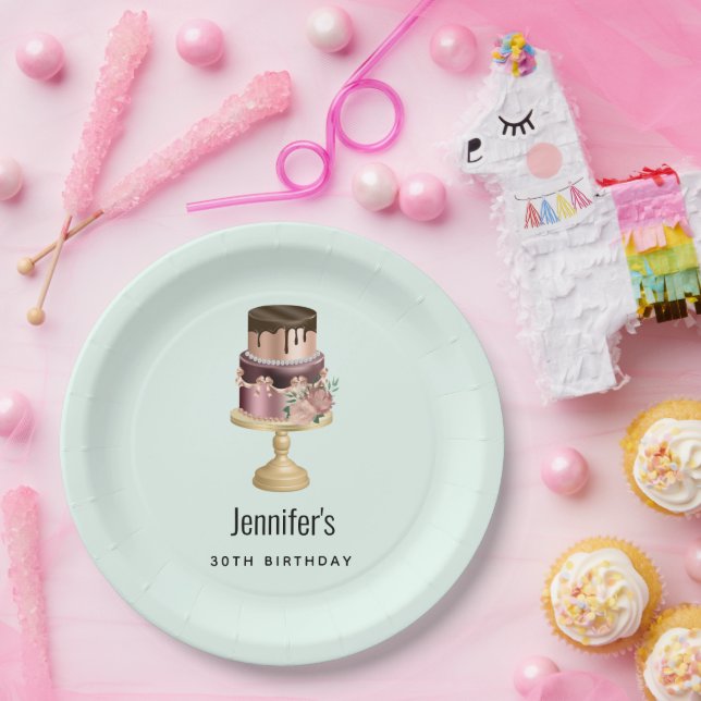 Beautiful Shiny Glam Party Cake Birthday Paper Plates (Party)