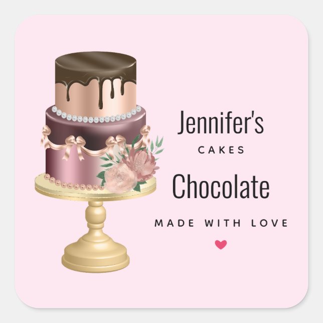 Beautiful Shiny Glam Party Cake Business Square Sticker (Front)