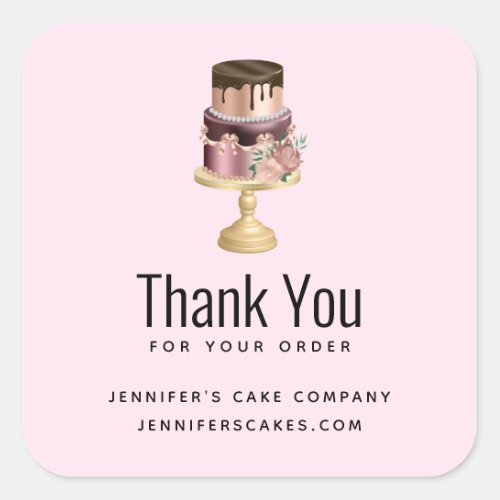 Beautiful Shiny Glam Party Cake Business Thank You Square Sticker