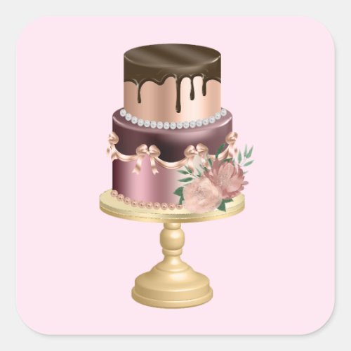 Beautiful Shiny Glam Party Cake Square Sticker