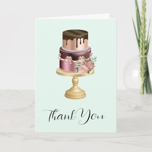 Beautiful Shiny Glam Party Cake Thank You Card (Front)