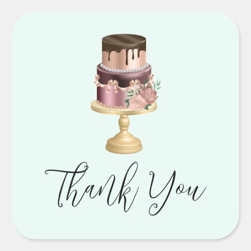 Beautiful Shiny Glam Party Cake Thank You Square Sticker
