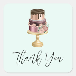 Beautiful Shiny Glam Party Cake Thank You Square Sticker