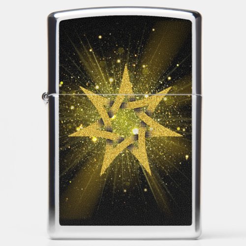 Beautiful Shiny Glitter Gold Star _ Space Zippo Lighter