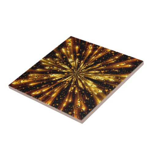 Beautiful Shiny Glitter Gold Stars _ Universe Ceramic Tile