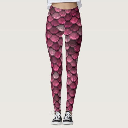 Beautiful Shiny Red Mermaid Scales Leggings