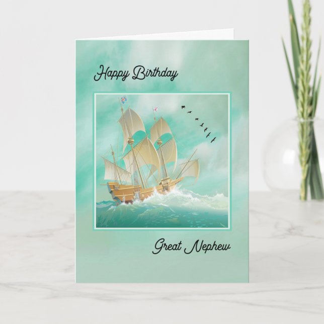 Beautiful Ship on High Seas for Great Nephew Card (Front)