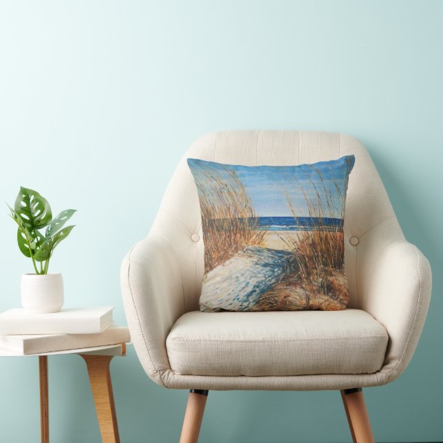 Beautiful Shore Beach Landscape Art Throw Pillow (Chair)