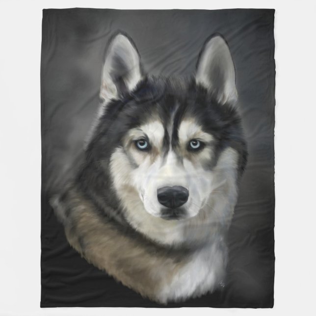 Beautiful Siberian Husky Fleece Blanket (Front)