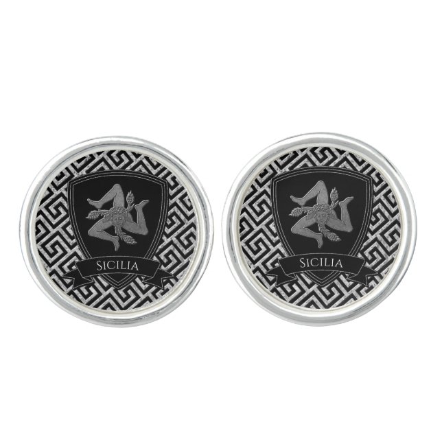 Beautiful Sicilian Trinacria Greek Key  Cufflinks (Front)