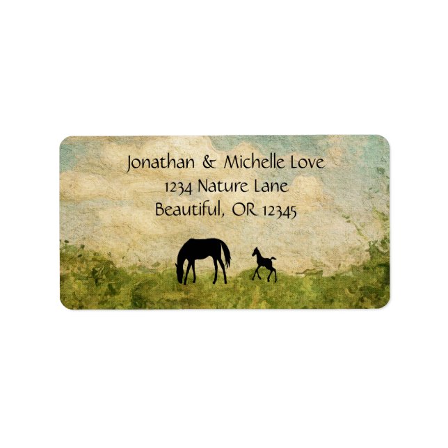 Beautiful Silhouette Mare and Foal Horse Address Label (Front)